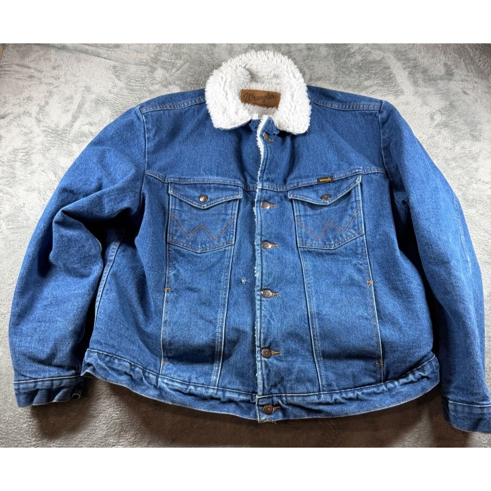 Wrangler Sherpa Lined Denim Trucker Jacket Men's XL Blue Western Jean Coat‎